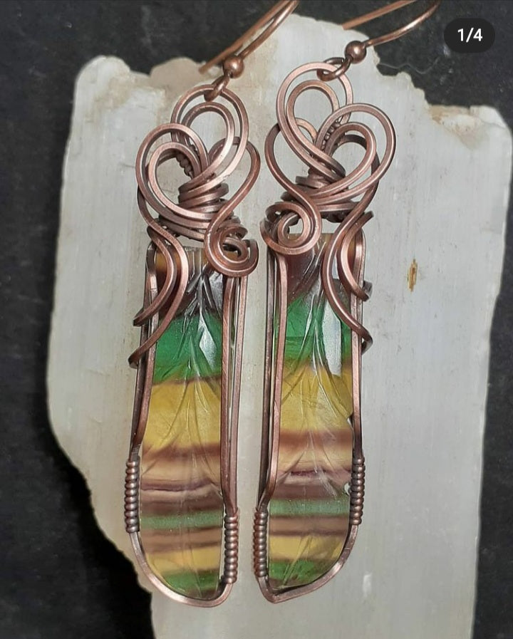 Rainbow Flourite Copper earrings