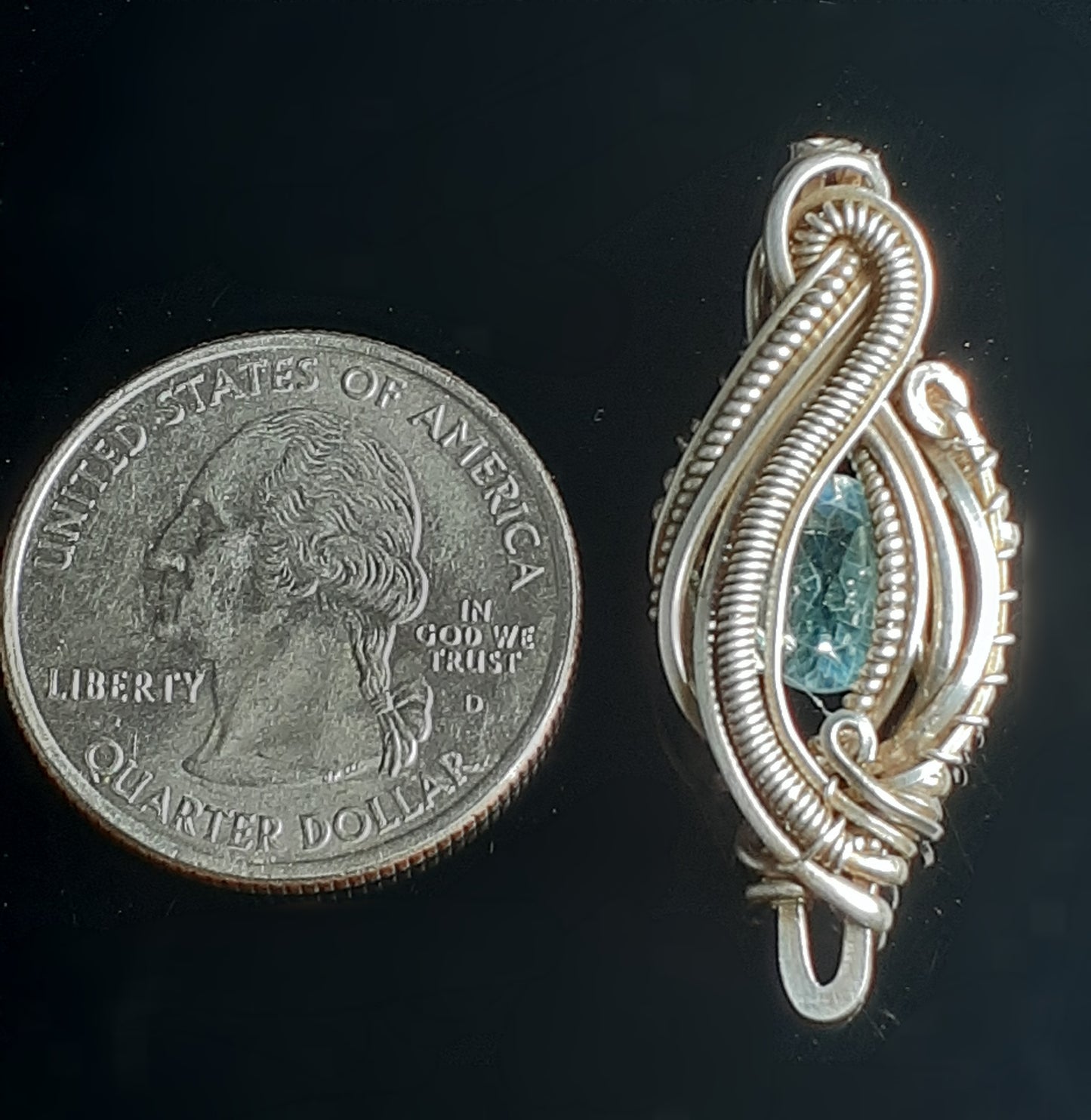 Blue topaz stone set in sterling silver micro heady style pendent necklace Silver snake chain for around the neck 1 1/2 Long x 9/16 Wide x 1/4 Deep A beautiful delicate necklace / pendent to wear for every day