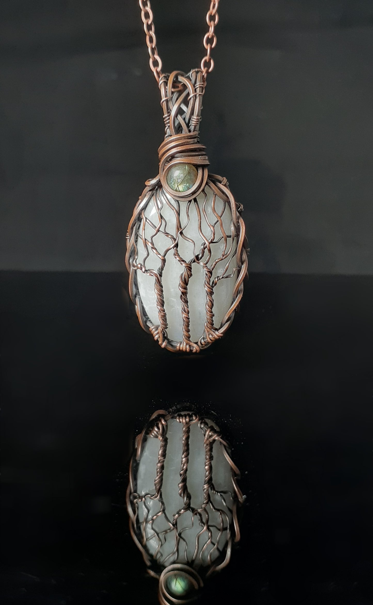 Moonstone / Labradorite Tree Of Life Oxidize Copper Pendent