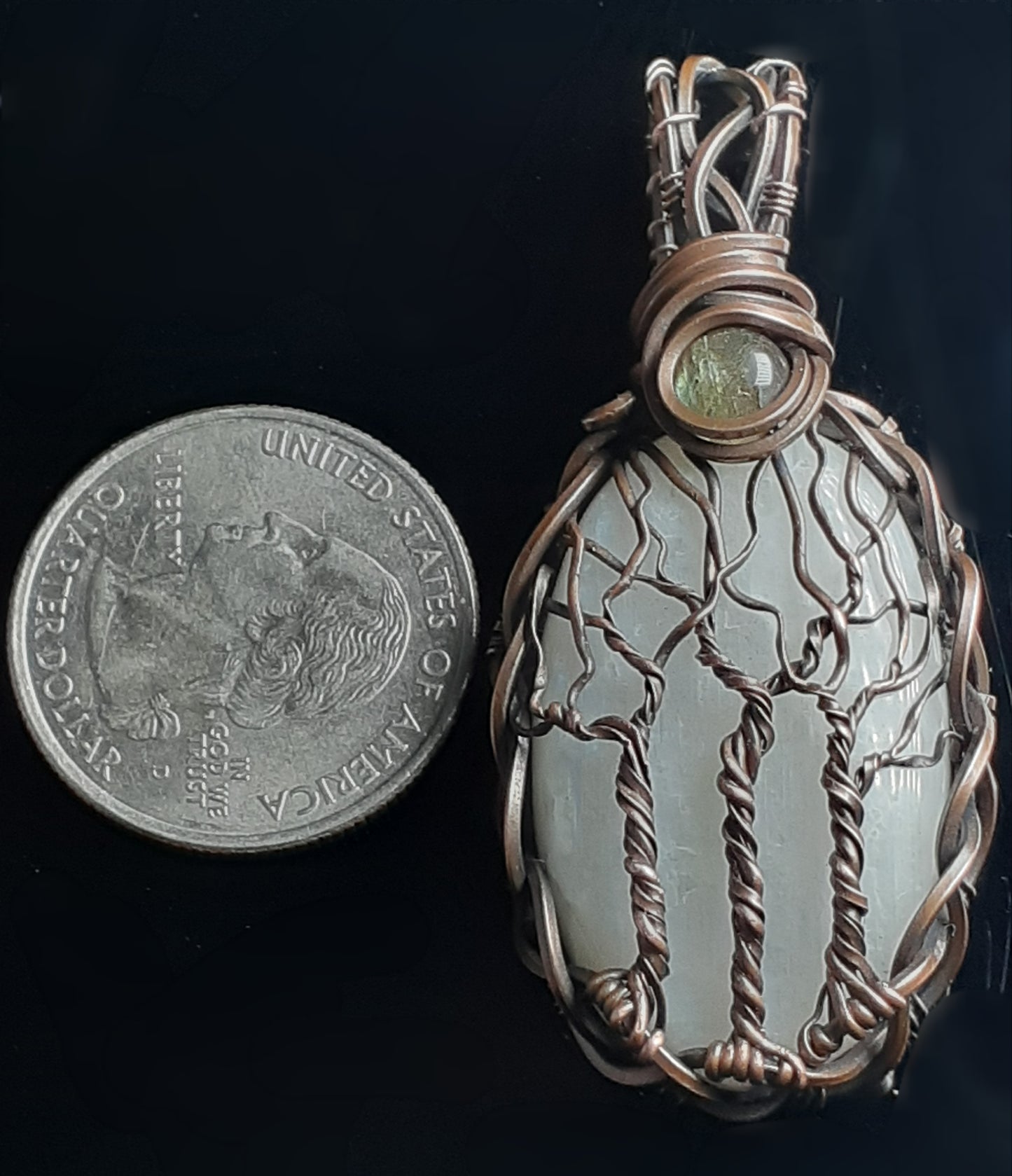 Moonstone / Labradorite Tree Of Life Oxidize Copper Pendent