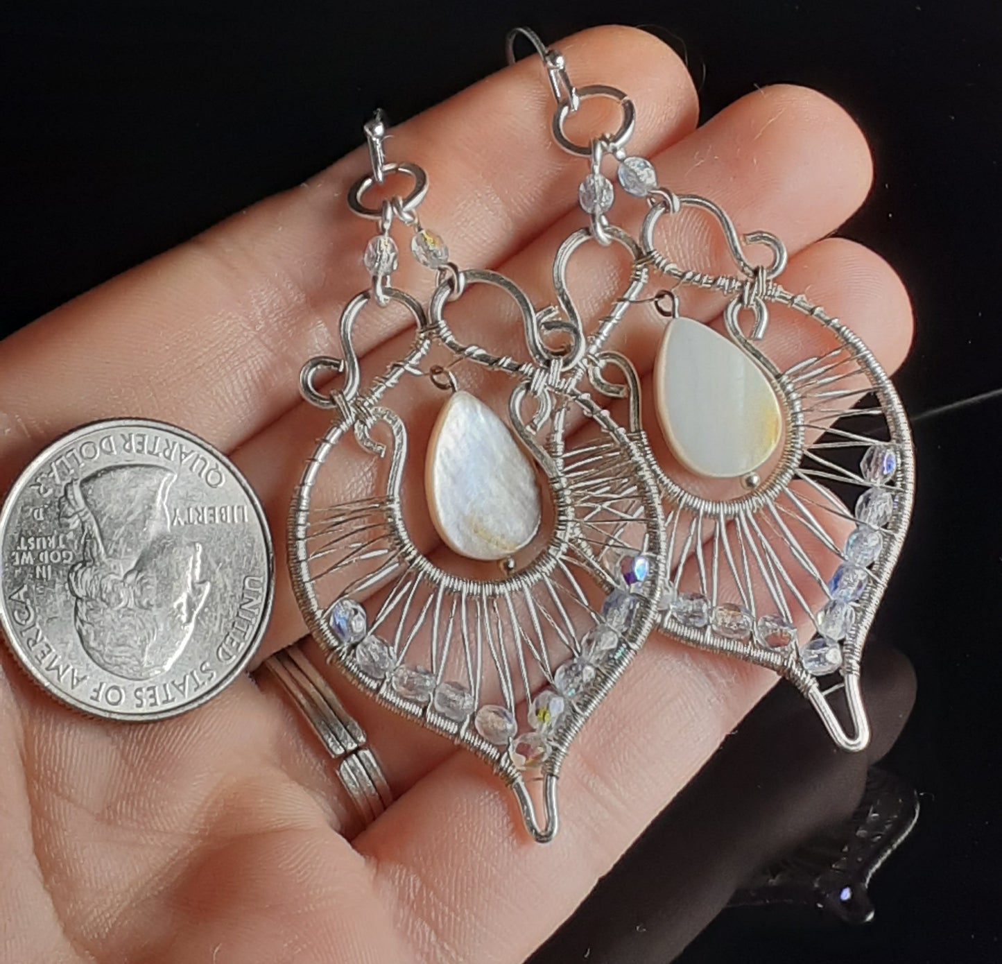Mother Of Pearl And Moonstone Earrings