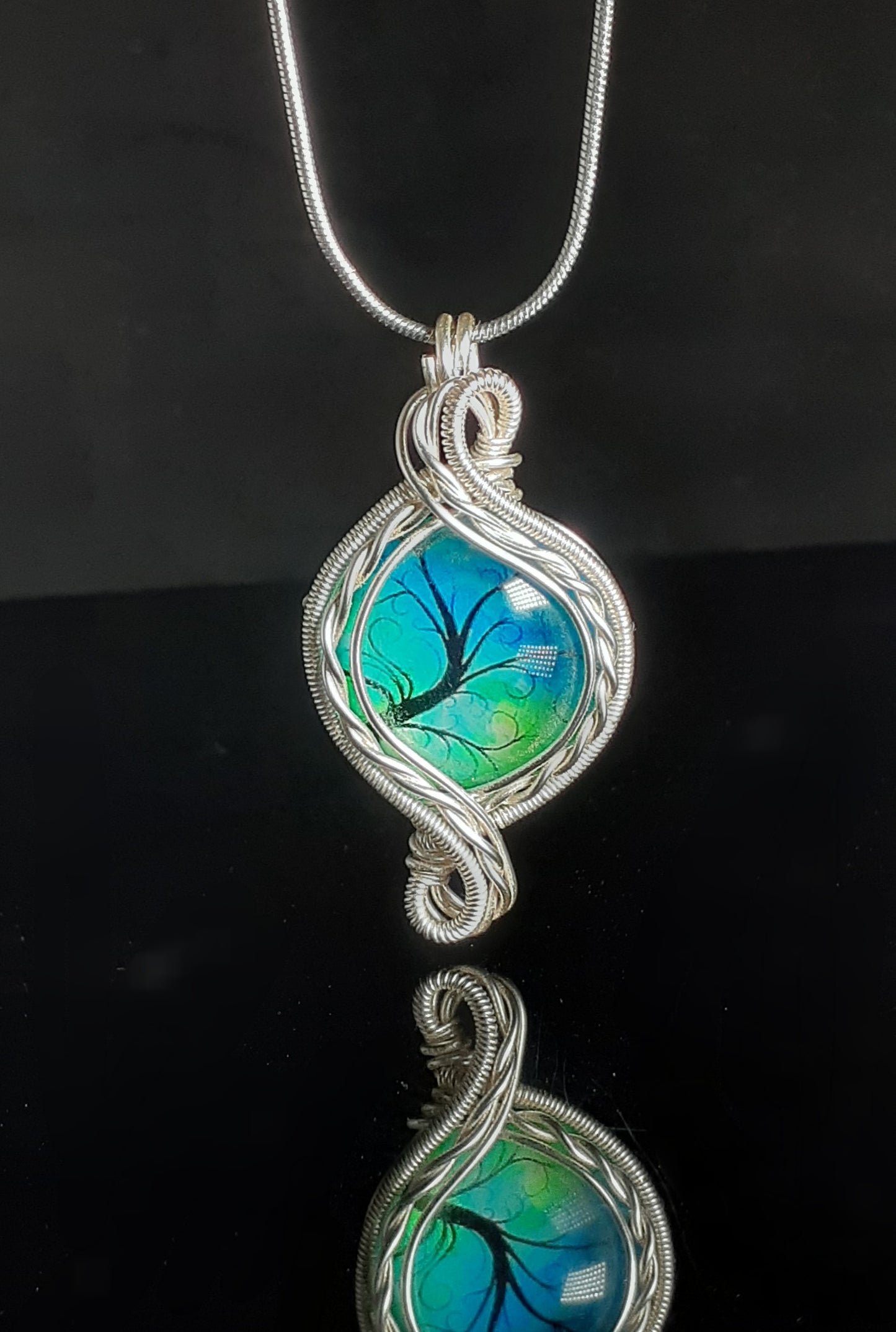 Silver Blue Tree of Life Pendant