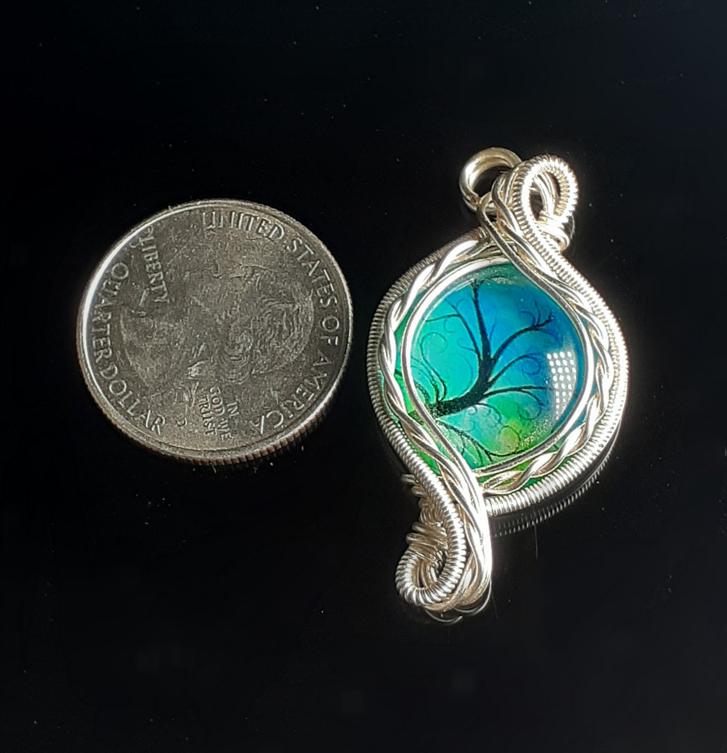 Silver Blue Tree of Life Pendant