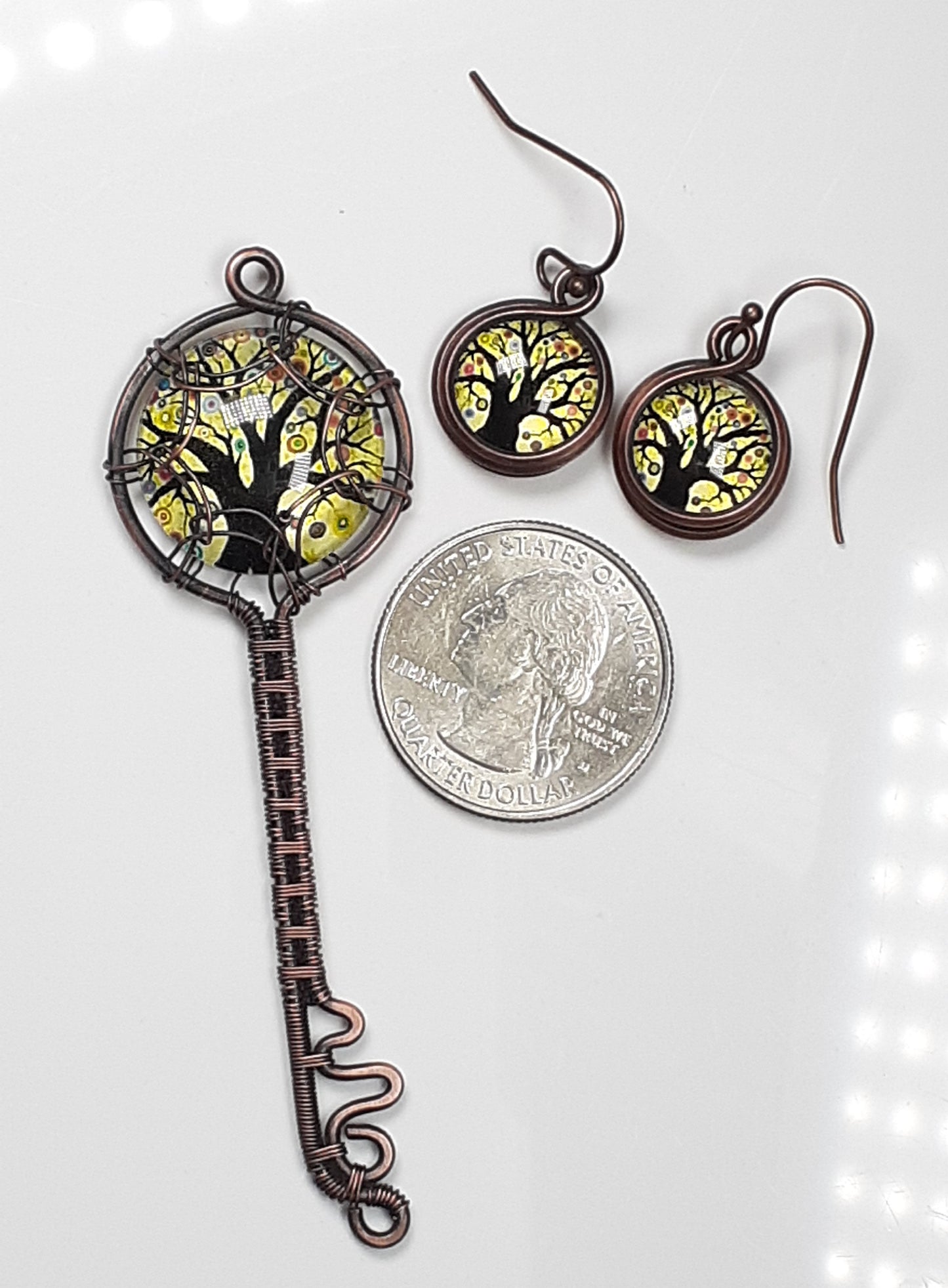 Copper Tree Of Life Key Necklace and Earring Set
