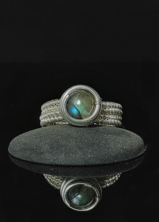 Labradorite Woven Silver Ring