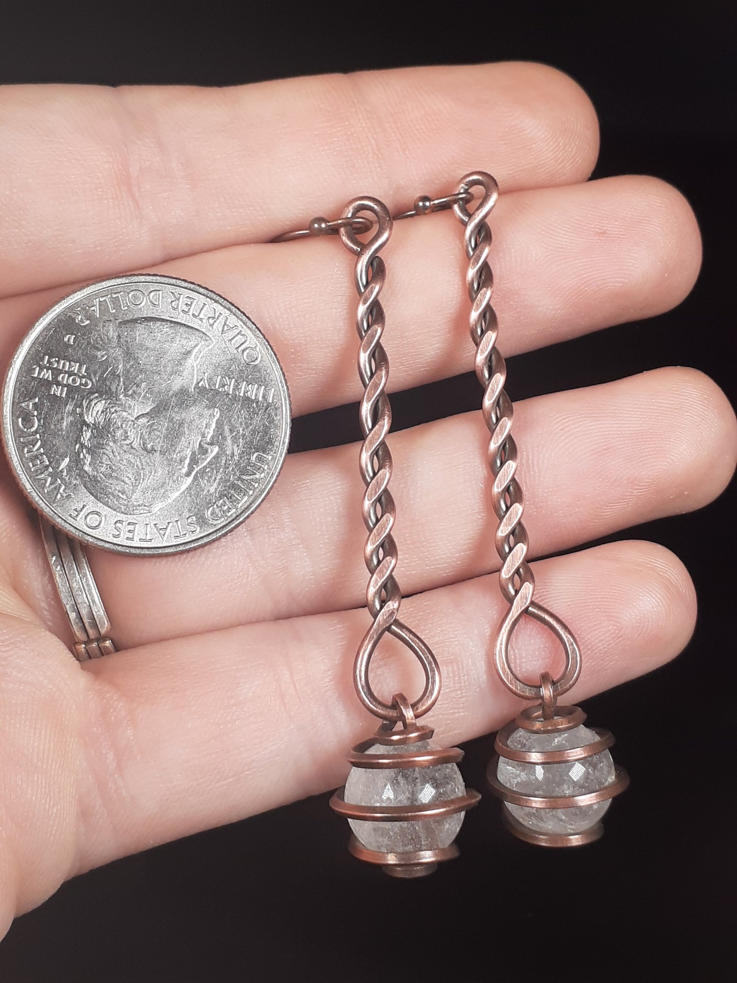 Clear Quartz Sphere Dangle Earrings