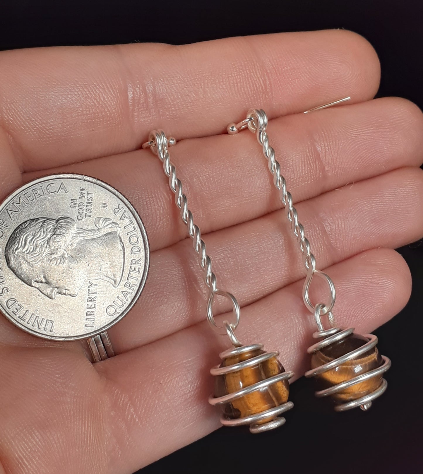 Tiger's Eye Sphere Dangle Earrings