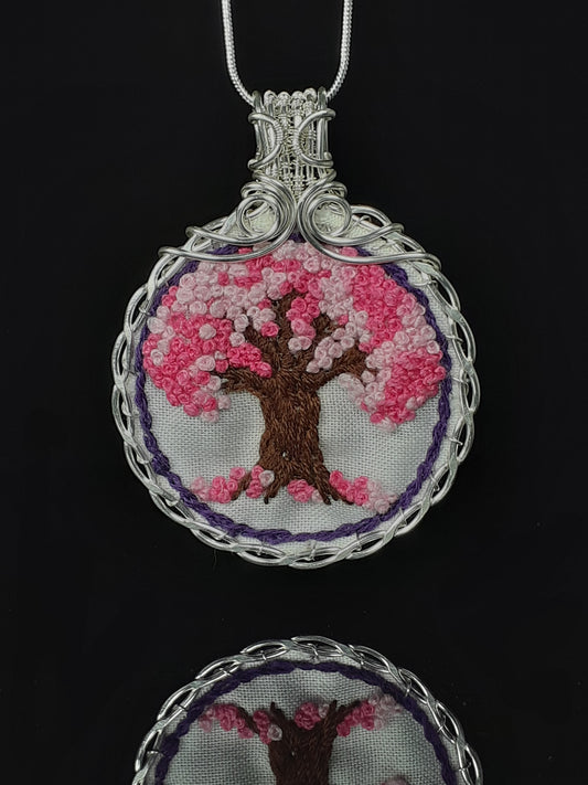 Hand Embroidered Tree Of Life Pendant