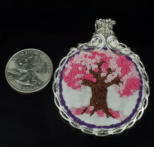 Necklace - Hand Embroidered Tree Of Life Pendant