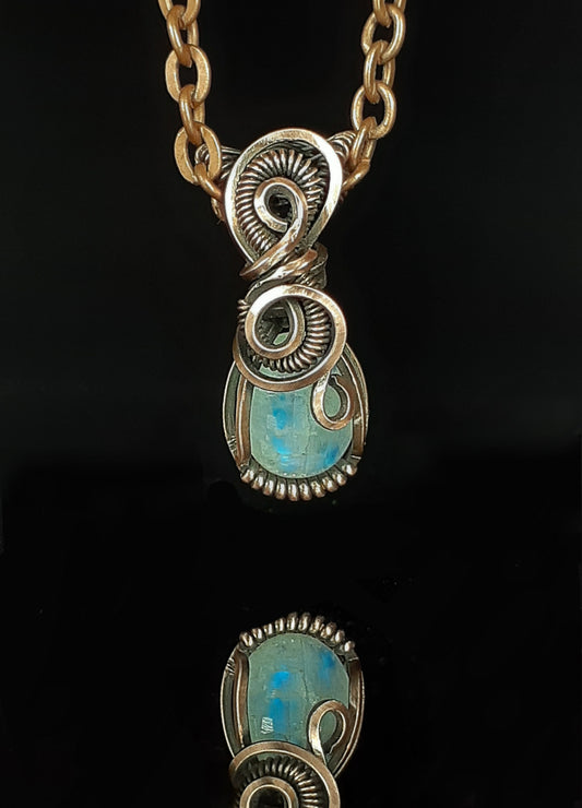 moonstone wrapped in copper wire micro pendant