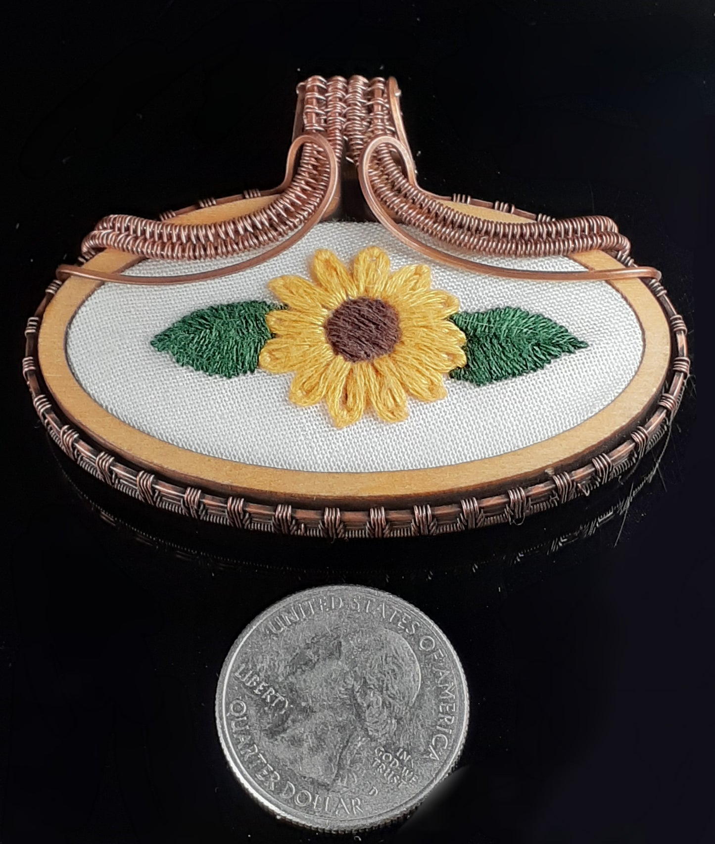 Embroidered Sunflower Pendant