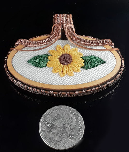 Necklace - Embroidered Sunflower Pendant