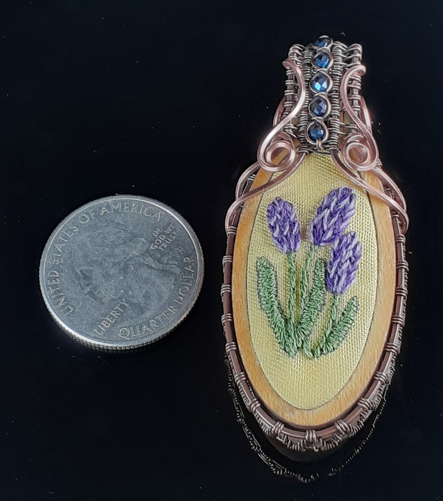 Embroidered Larkspur Pendant