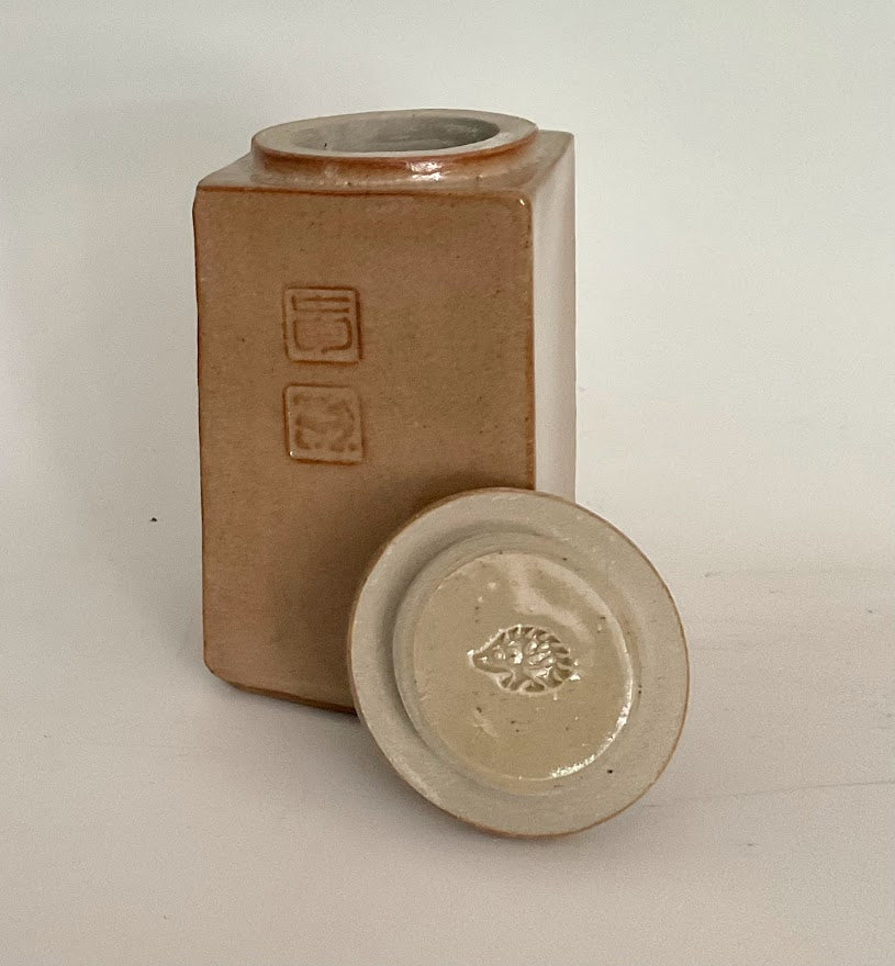 Rectangle Lidded Jar With Two Stamps Handcrafted Ceramics