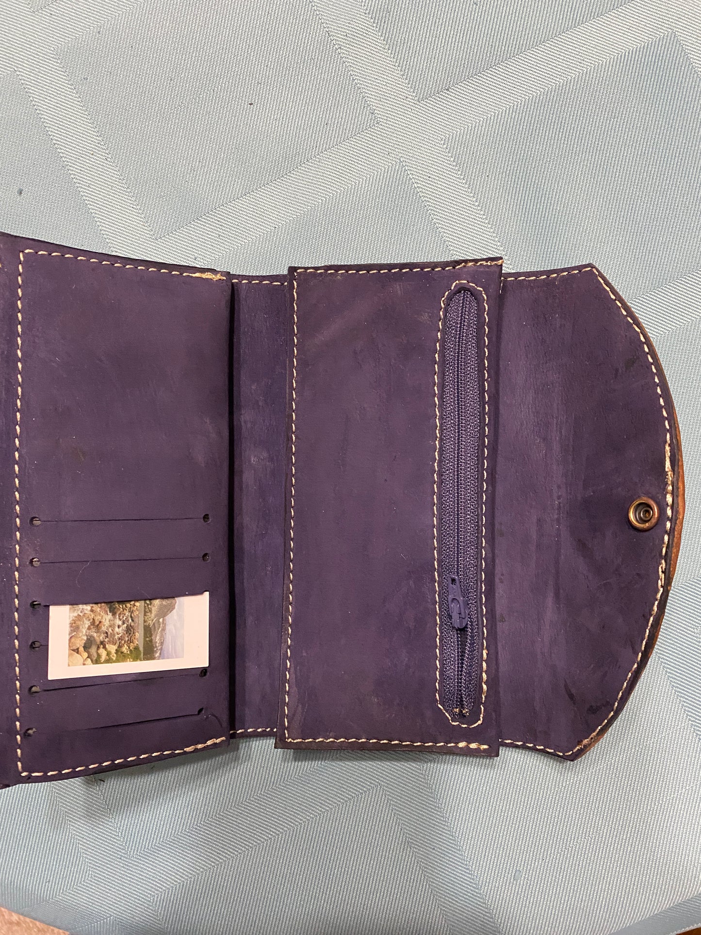 Leather Clutch Purse - Hand Tooled Purple Flower