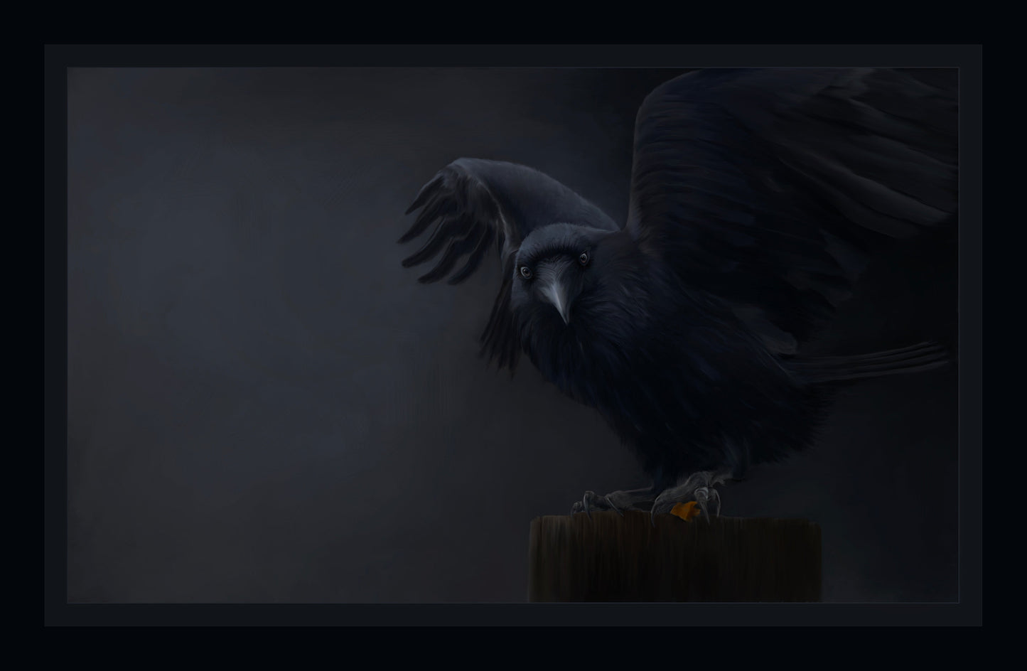 " Say Cheese .... I Dare You " Raven Photograph Photographer : Kim Pezeshki 9" long x 6" high Metal photograph Digital paint art piece Raven sitting on a post looking straight at the camera Raven was photographed in Yellowstone National Park in Wyoming This photograph received an Imaging Excellence Award on September 2021 helping to earn the artist their First Ever Platinum Award