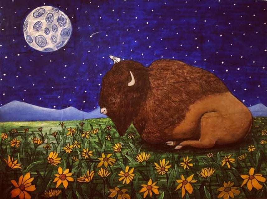 Print- " In The Moment " Bison under the Moon