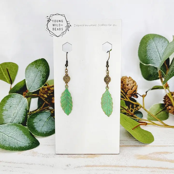 Earrings - Patina Feather Green