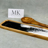 Olive Wood with Black and White Resin Spoon Rest Kitchen Helper