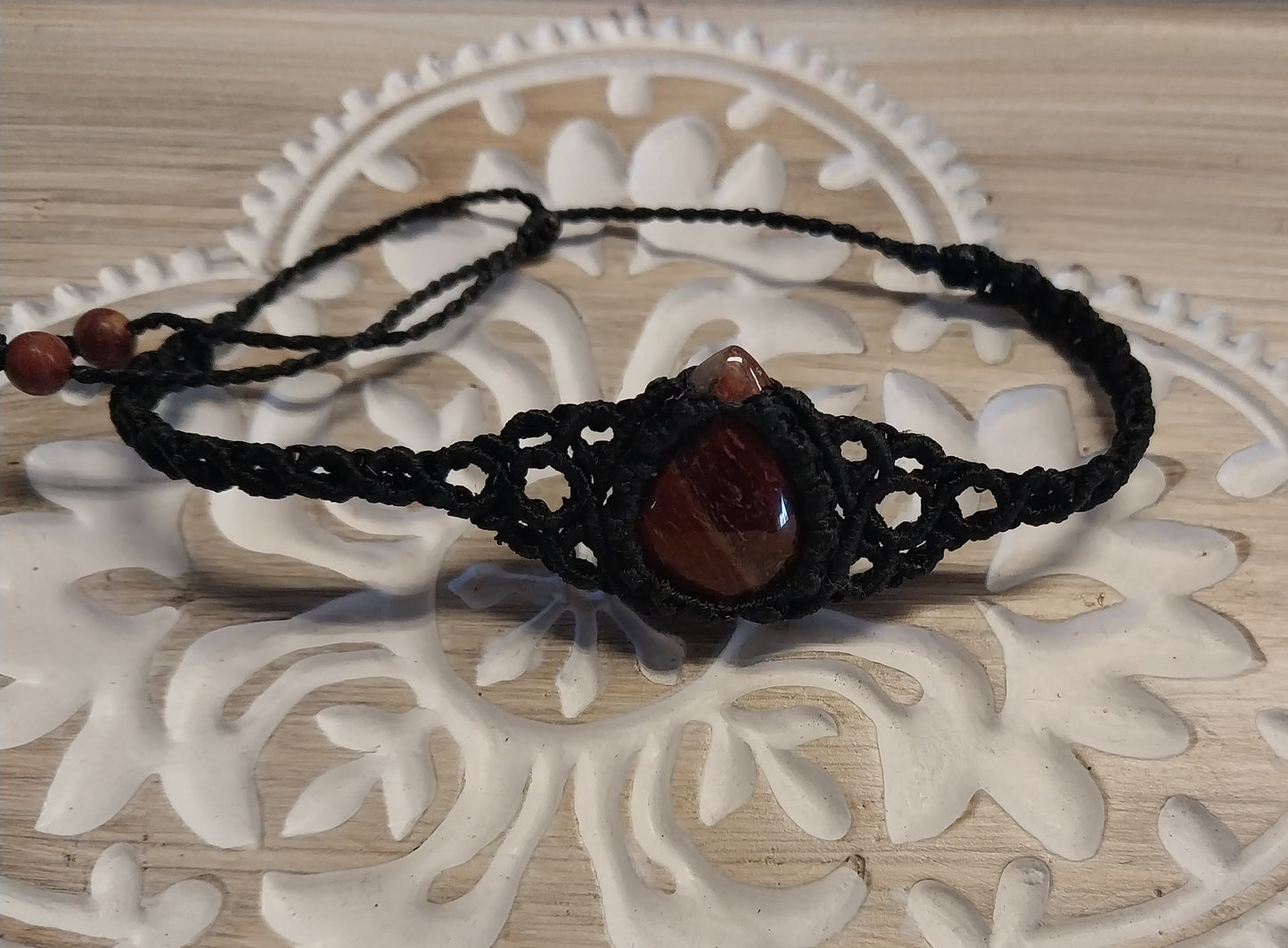 Adjustable Bracelet - Red Jasper With Black Nylon