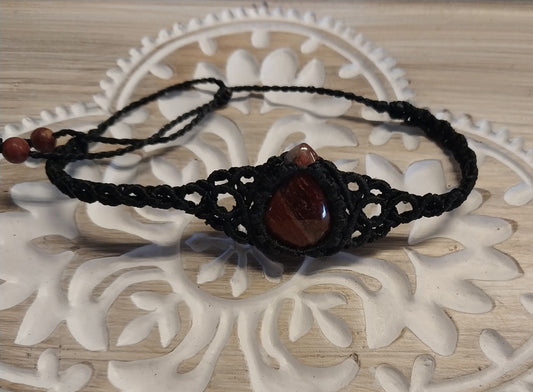 Adjustable Bracelet - Red Jasper With Black Nylon