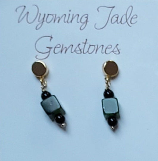 Square Jade with Gold Plate Post Earrings