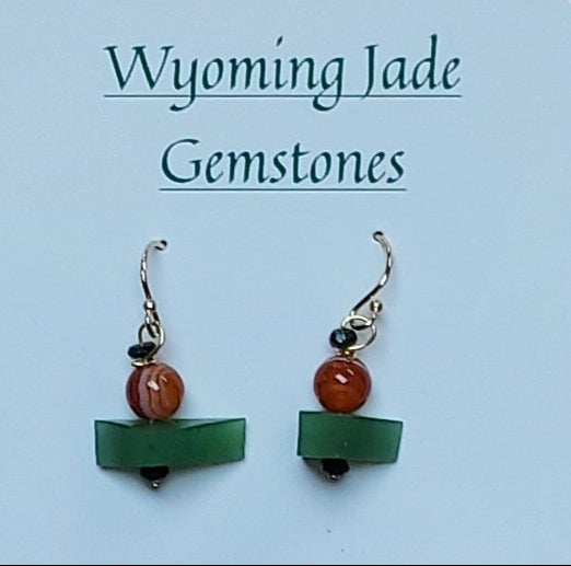 Wyoming Apple Green Jade and Carnelian Earrings