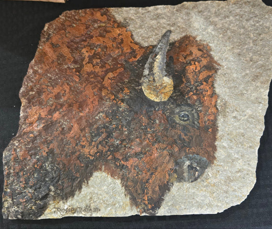 Original Oil Painting On Slate- "Fluffy Buffalo"
