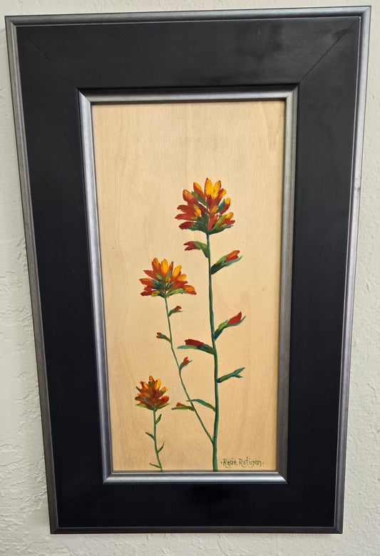 Original Oil Painting On Wood - Framed - Indian Paintbrush