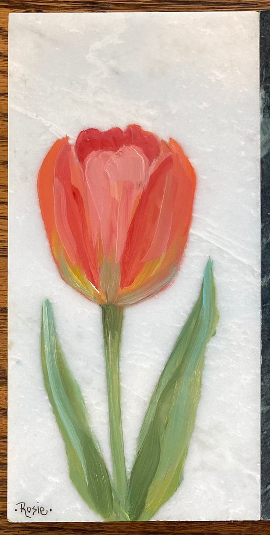 Original Oil Painting On Marble Slab- Tulip