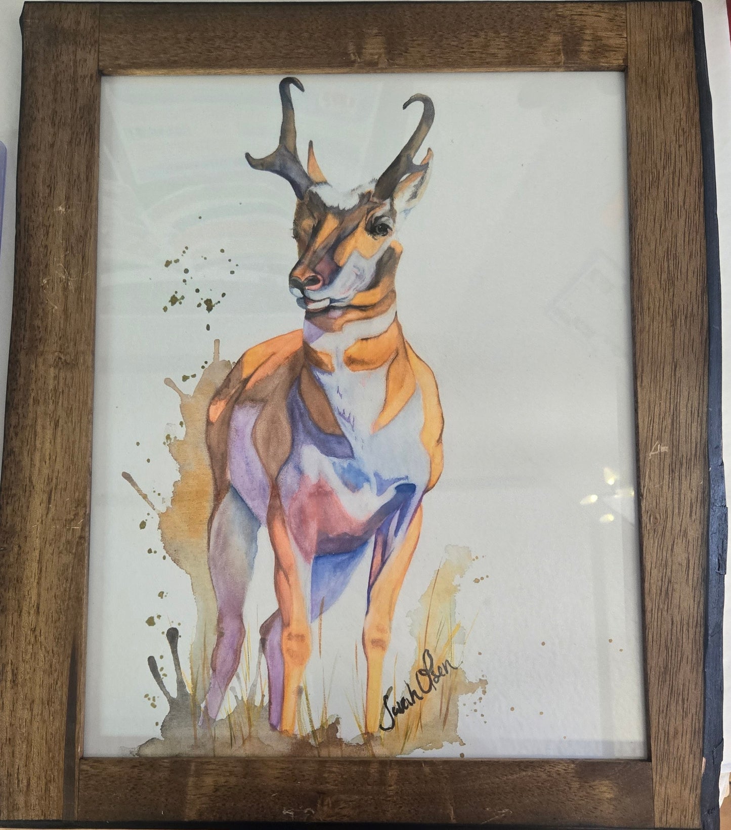 Watercolor Print- " Neon Goat" Florescent Pronghorn