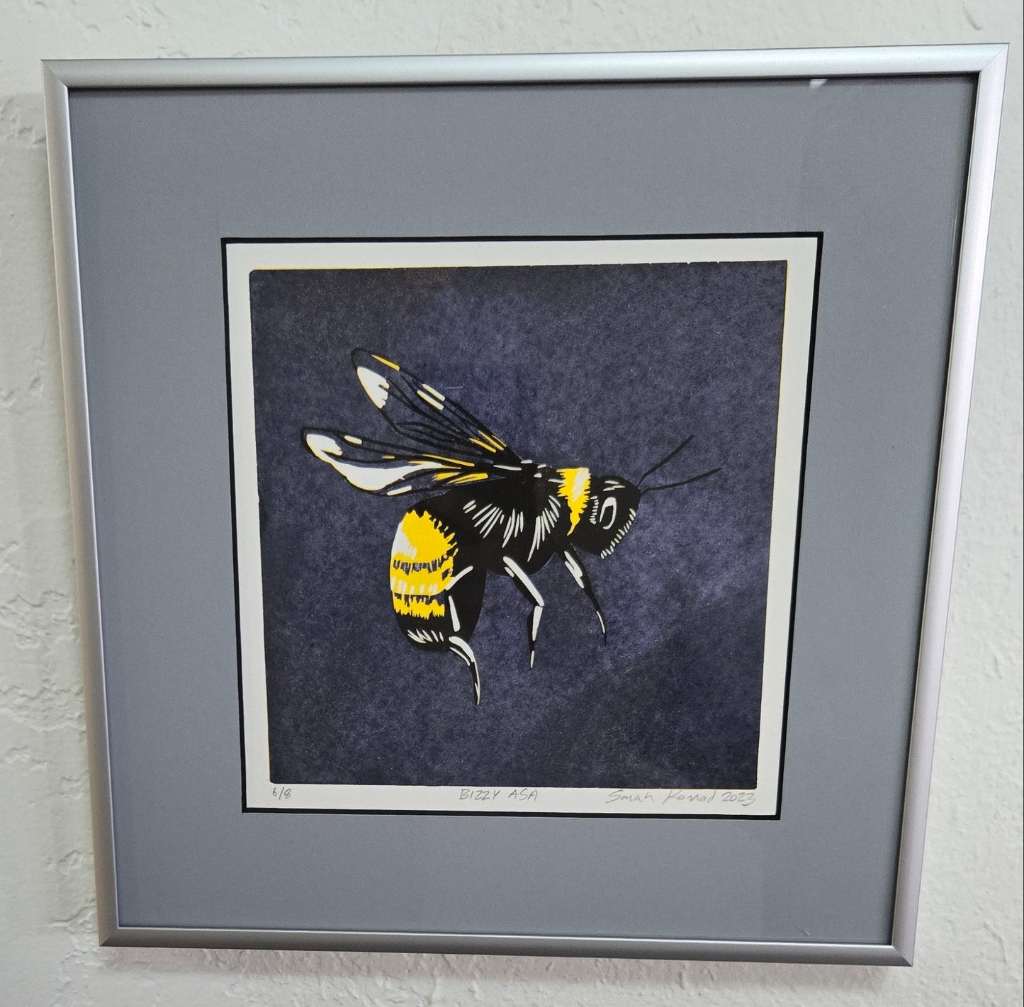 Framed Linocut Print- "Bizzy Asa" Bee