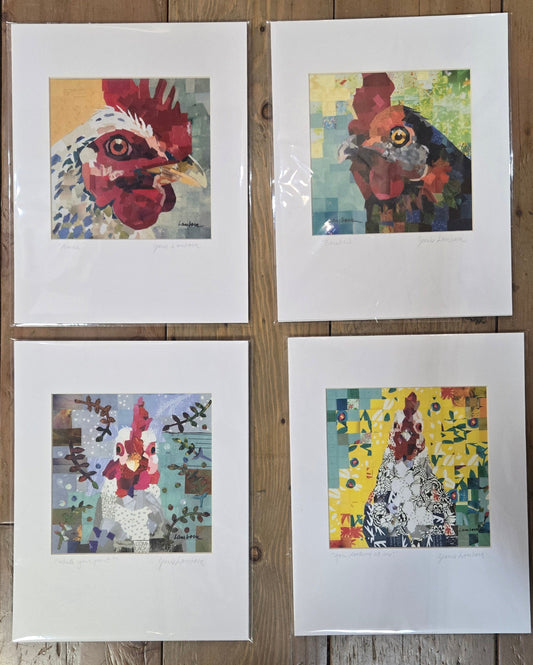 Matted Collage Print- Chickens