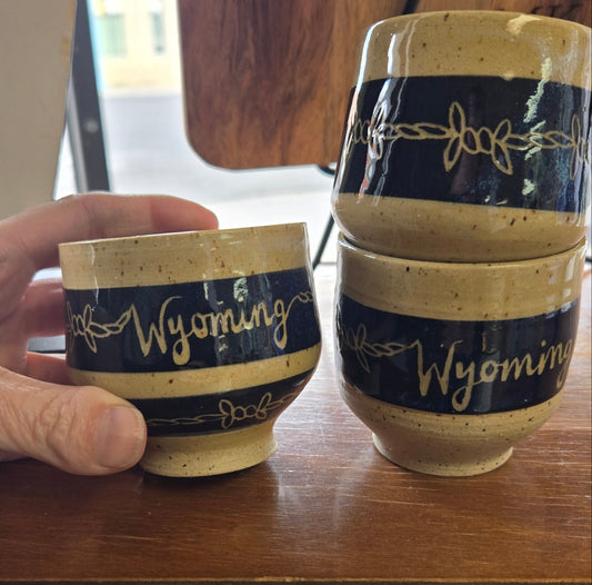 Pottery Espresso Glass- Blue with "Wyoming"