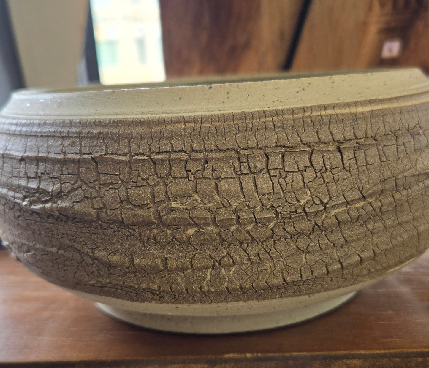 Pottery Planter- Brown- Crackled Texture