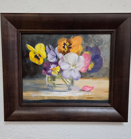 Original Framed Oil Painting- "Another Happy Bunch" Pansies