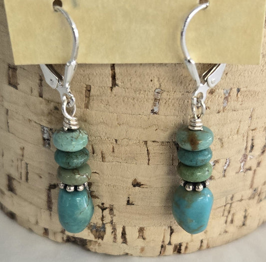 Earrings- Turquoise Nugget W/ Ombre Stack