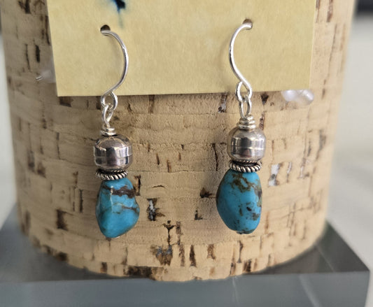 Earrings- Turquoise Chunk W/ Navajo Silver