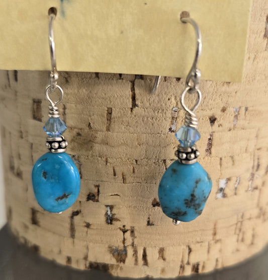 Earrings- Turquoise Nugget W/ Swarovski Crystals