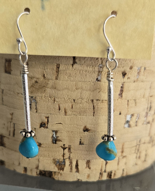 Earrings- Turquoise With Sterling Silver Tube Bead