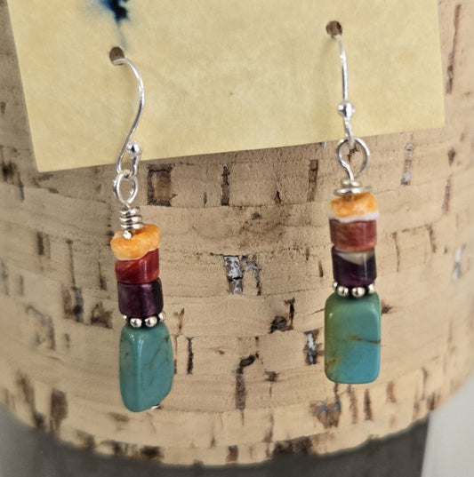 Earrings- Turquoise Bead And Spiny Oyster Bead Stack