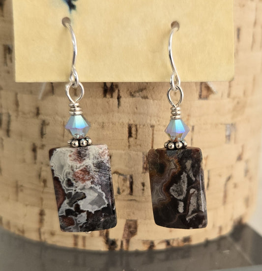 Earrings- Brownish Agate Rectangle