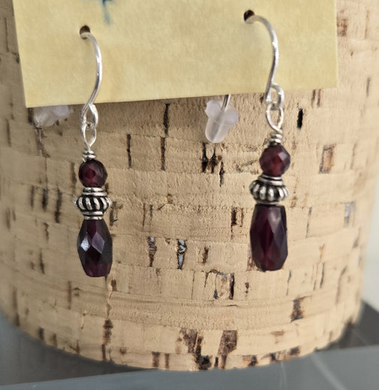 Earrings- Garnet and Sterling Silver Beads