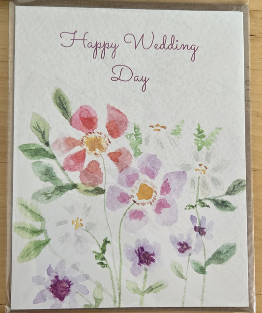 Greeting Card- "Happy Wedding Day" - Florals