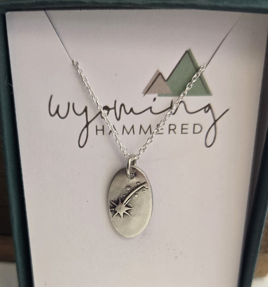 Necklace - Fine Silver Tiny Oval Shooting Star