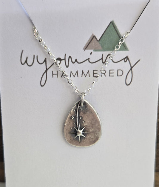 Necklace - Fine Silver Tiny Teardrop Shooting Star