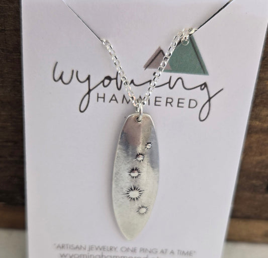 Necklace - Fine Silver Long Oval Celestial Skies