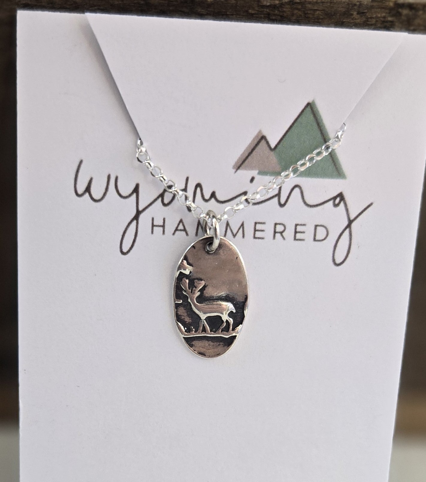 Necklace - Fine Silver Tiny Oval Deer