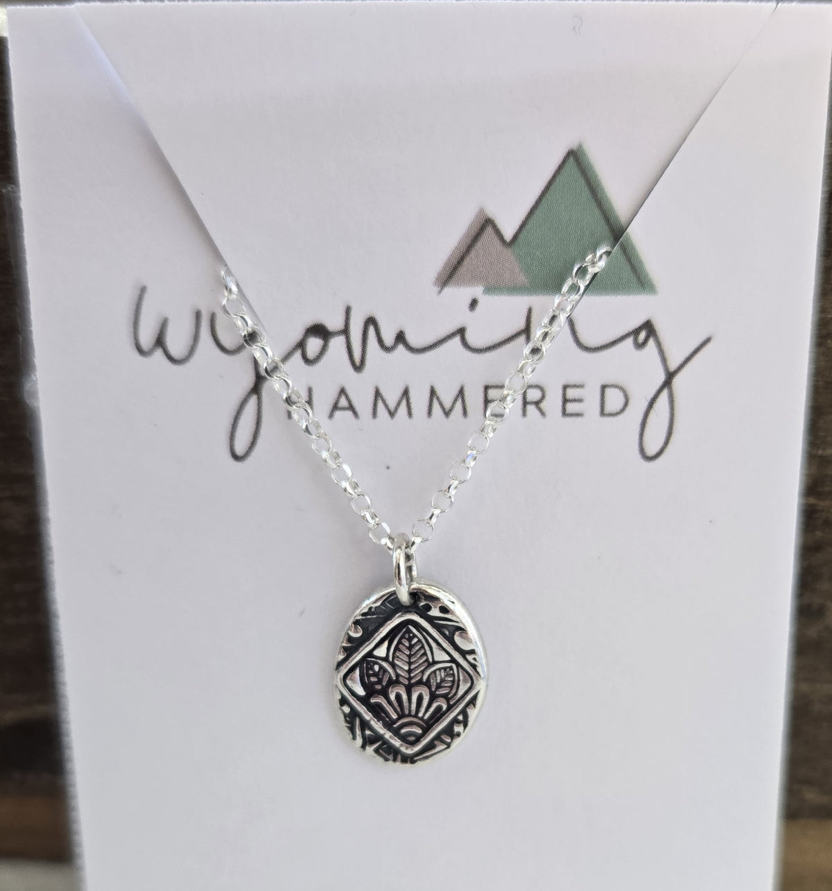 Necklace - Fine Silver Tiny Oval Floral Pattern