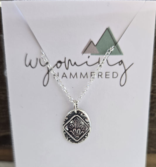 Necklace - Fine Silver Tiny Oval Floral Pattern